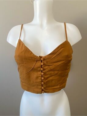 Shinestar Rust Brown Button-Front Spaghetti Strap Crop Cami